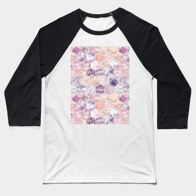 Rose Quartz and Amethyst Stone and Marble Hexagon Tiles Baseball T-Shirt by micklyn